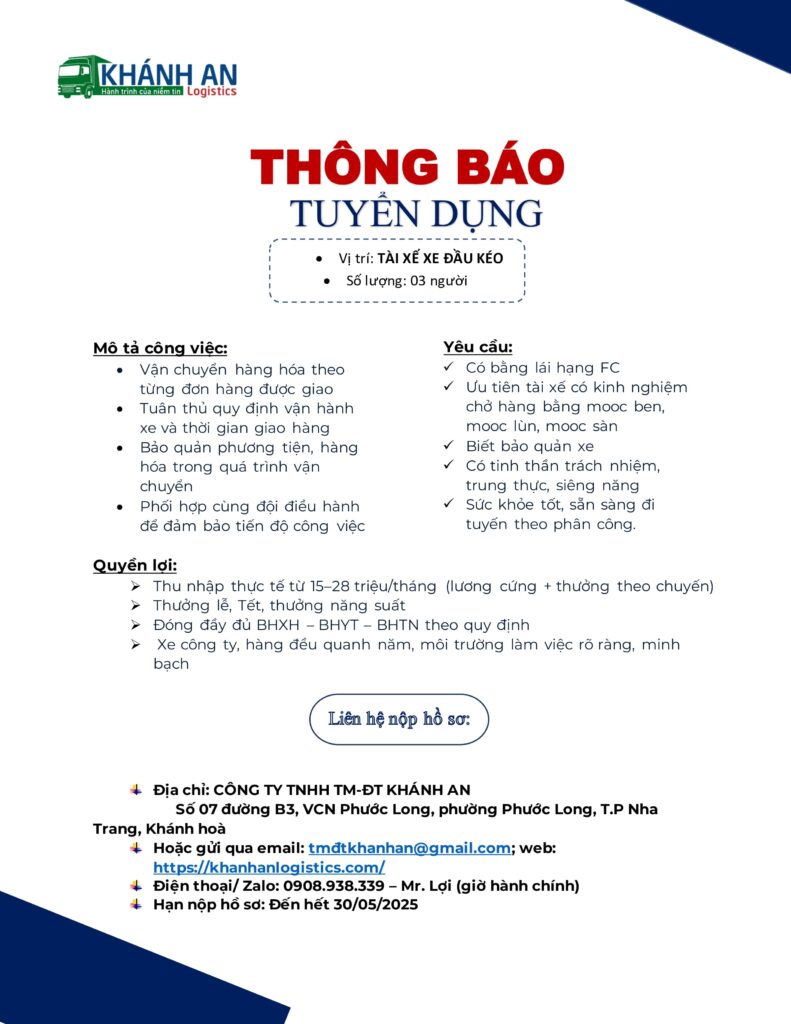 Tuyển dụng tài xế dầu kéo